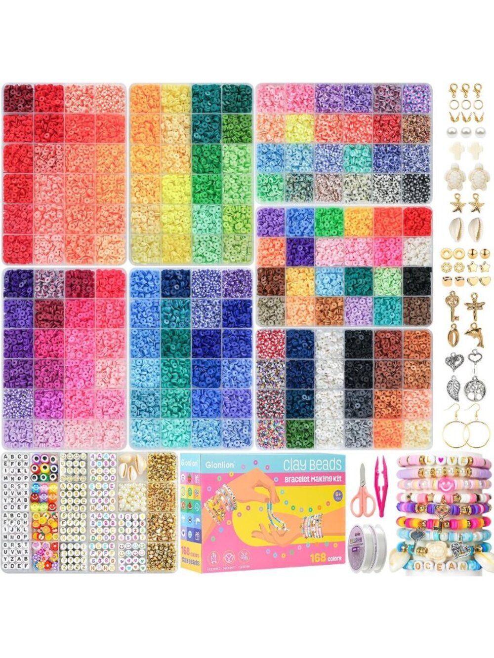 30,000 Pcs Clay Beads Kit - 168 Colors for Friendship Bracelets & Jewelry Crafts